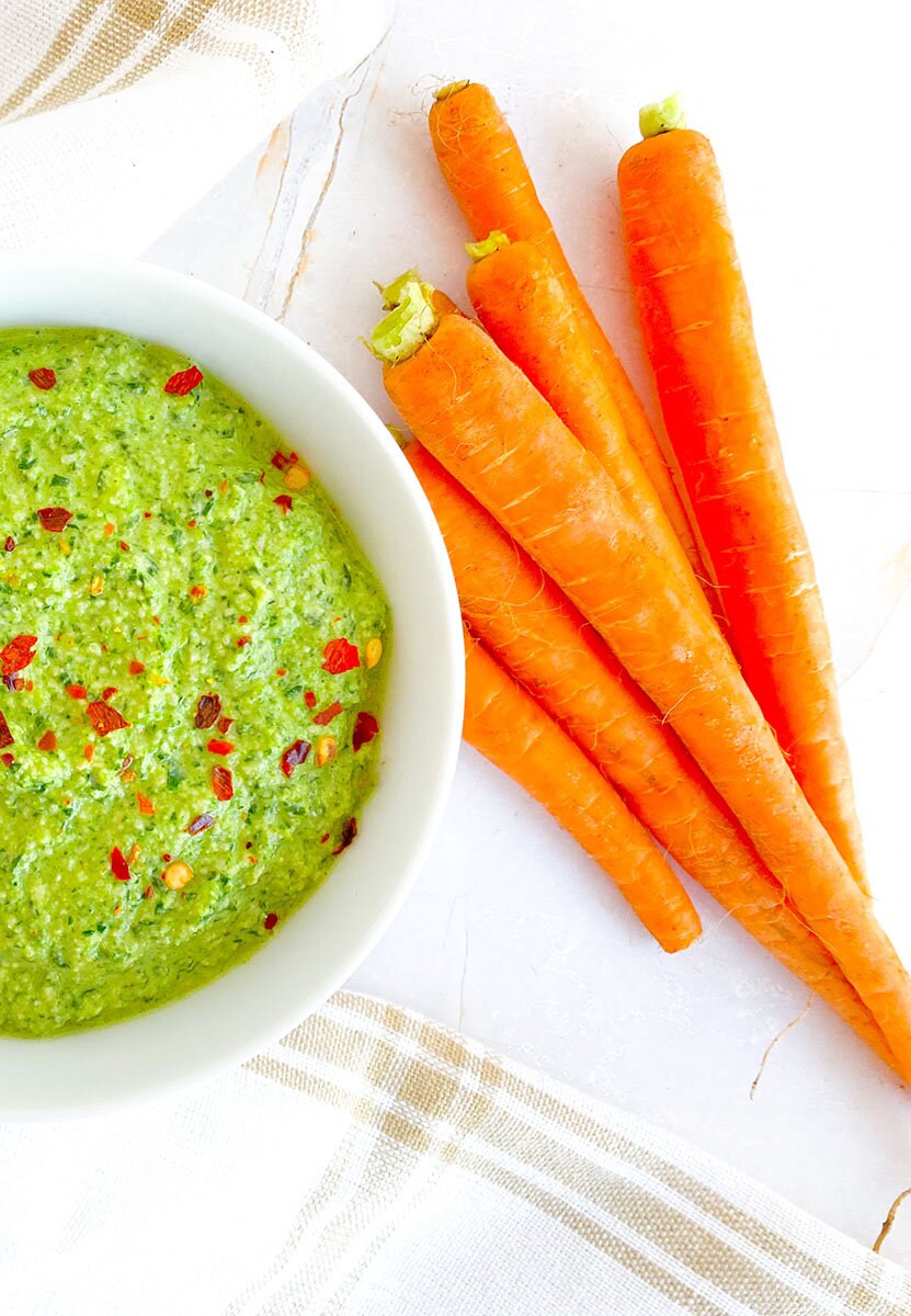 Carrot Top Pesto (vegan, oil-free)